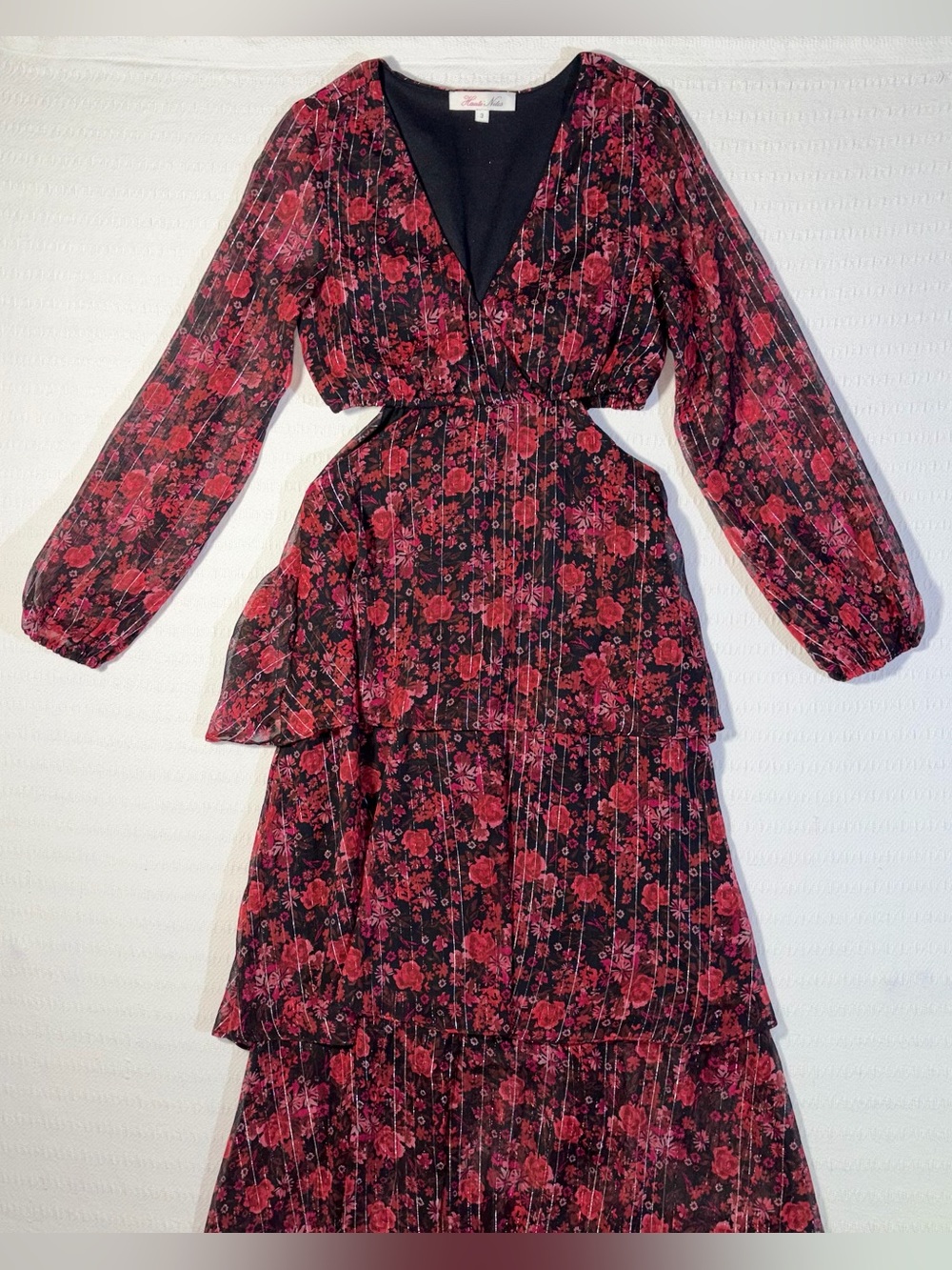 Haute Nites Floral Tiered Cutout Maxi Dress Small Flowy Fairy Party Going Out - Picture 2 of 13